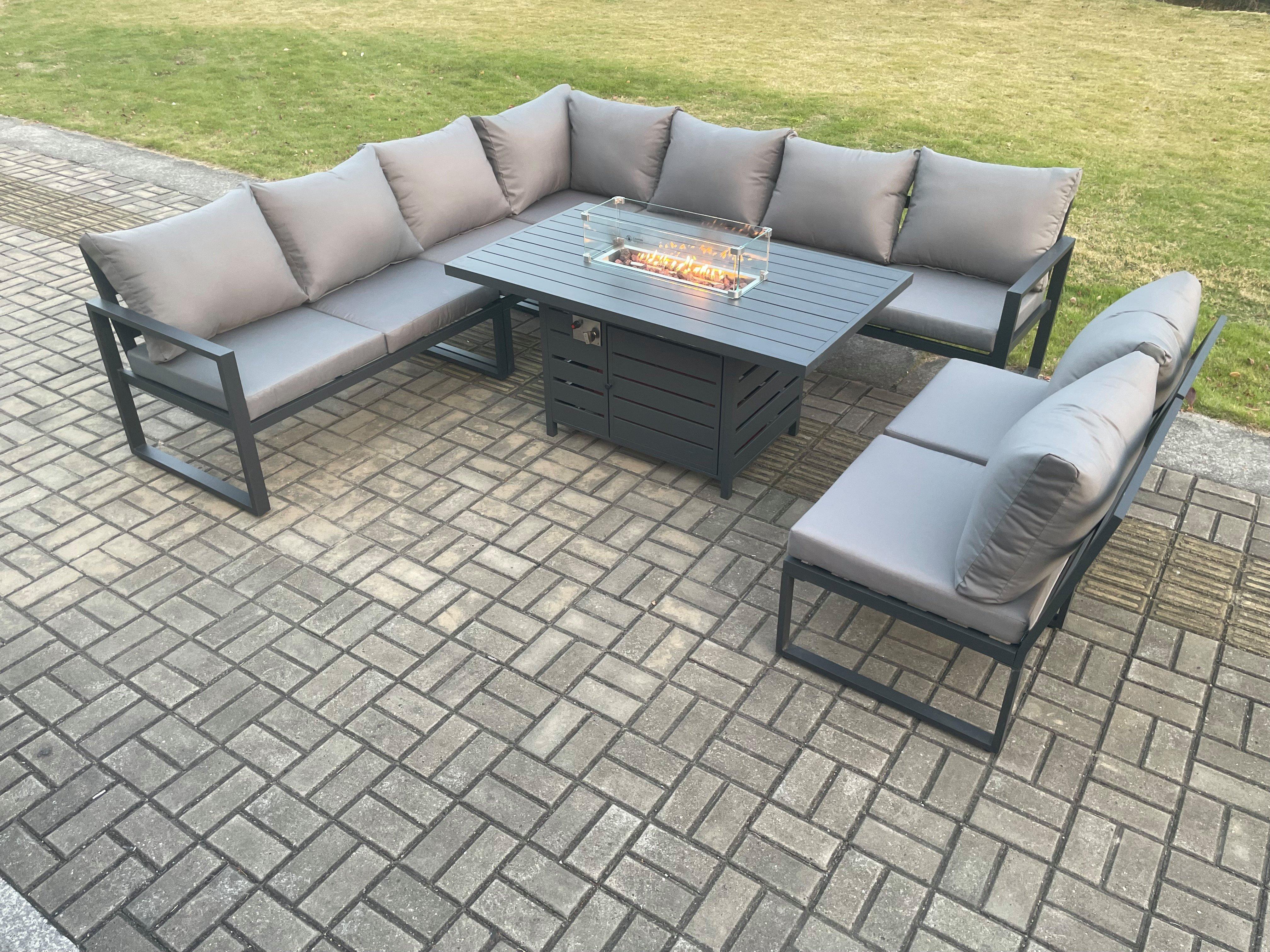 Aluminium 9 Seater Lounge Corner Sofa Outdoor Garden Furniture Sets Gas Fire Pit Dining Table Set Da